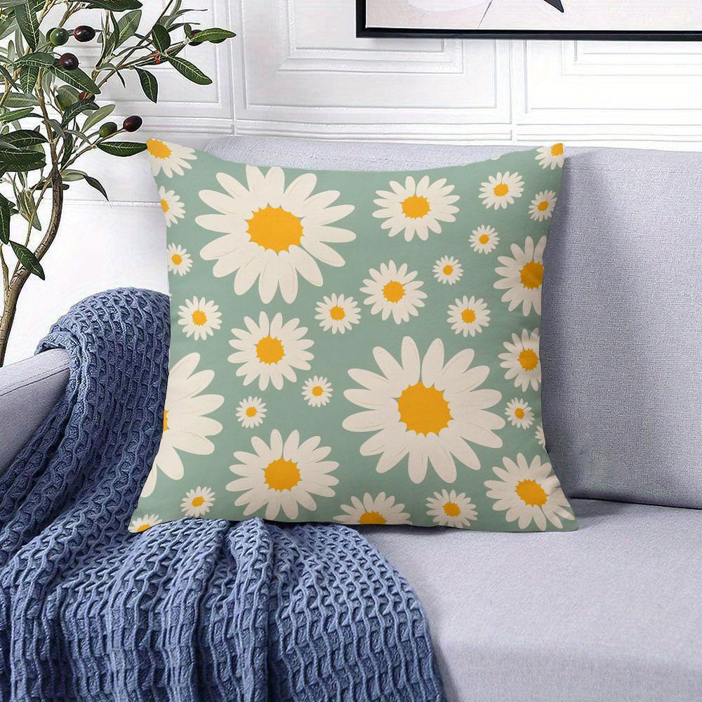 Daisy Breeze Square Jacquard Pillow Cover for Sofa Office Waist Cushion Cover Home Decorative Pillowcase