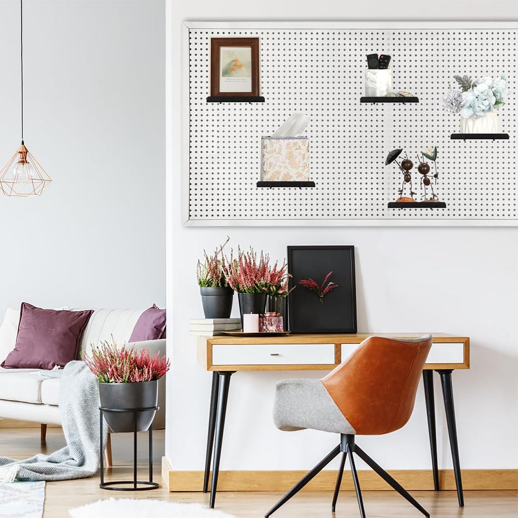 Sumnacon 6-Piece Set Pegboard Tray, Easy Installation Mini Shelf for Pegboards, Black, Size S