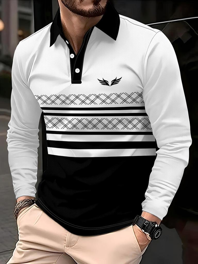 Stylish long-sleeve striped polo shirt, casual and versatile for daily wear.