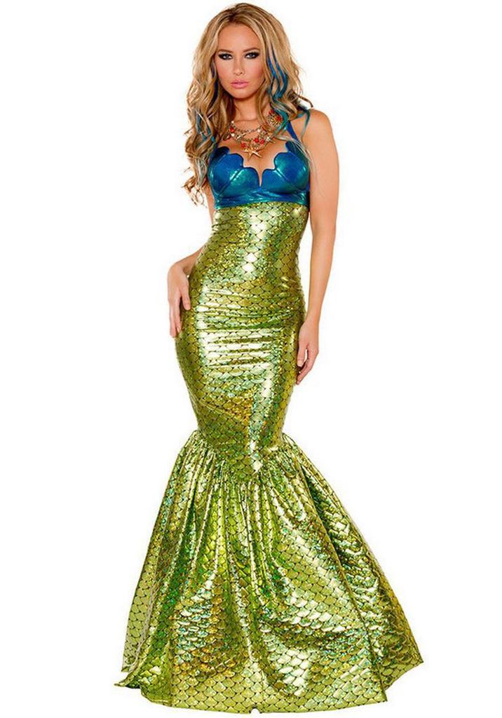 Abito da Sera da Sirenetta Principessa Senza Spalline con Paillettes per Adulti - Costume di Halloween