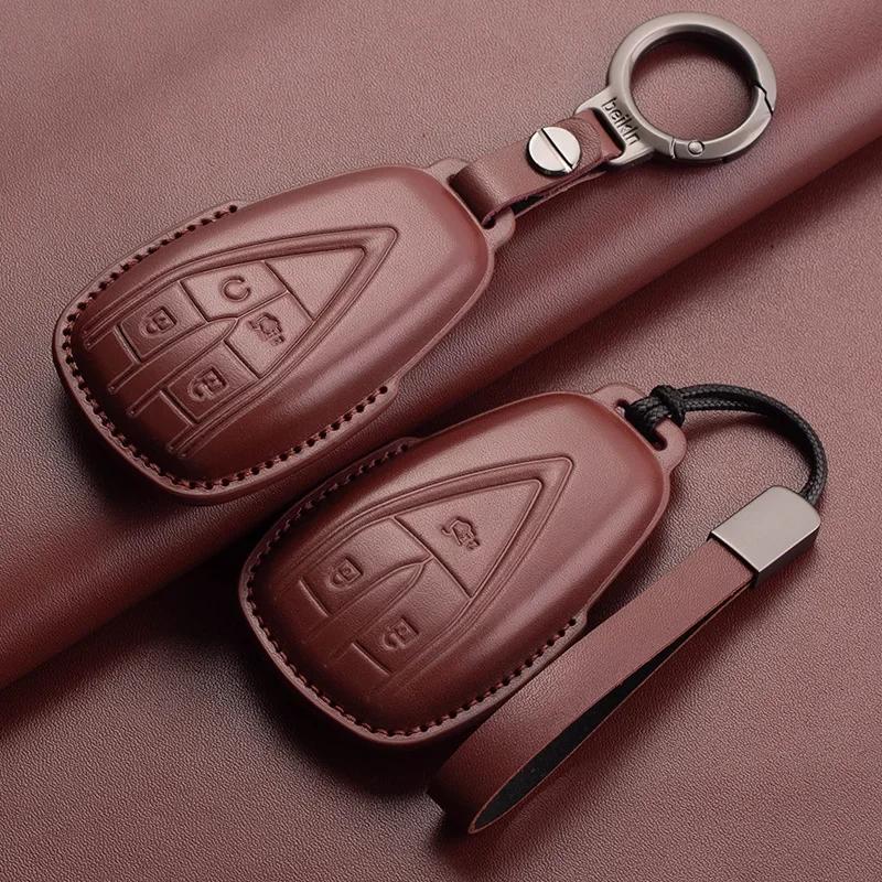 Leather Car Key Case Cover Holder Keychain Shell for Changan CS35 Plus CS55 Plus CS75 Plus Eado UNI T UNI K Oushang X5 X7 EV