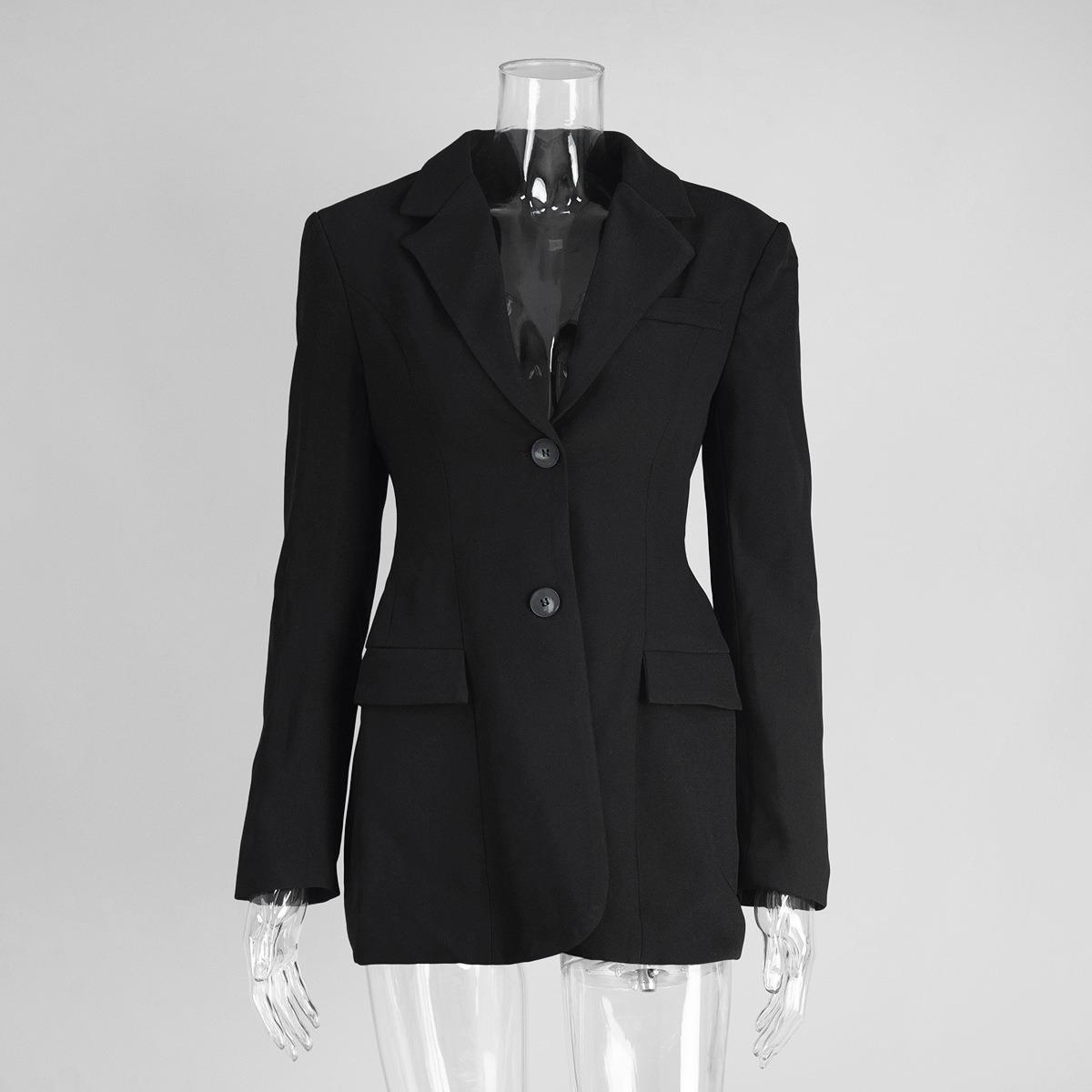 

Spring Women s Tailored Blazer, V-neck High Waist Slimming Elegant Business Casual Blazer, INS Style Commute Outerwear S чёрный
