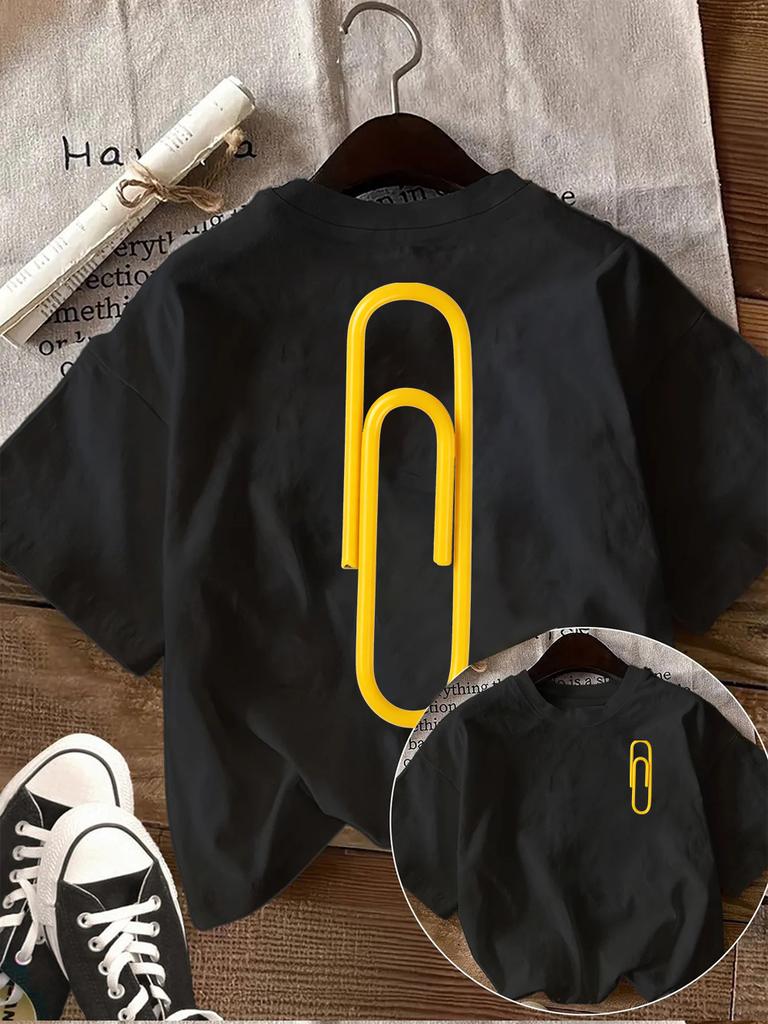 Minimalist Yellow Paper Clip Graphic TShirt Simple Office Supply Print Tee Modern Aesthetic Tshirt Clean Minimal Design Shirt