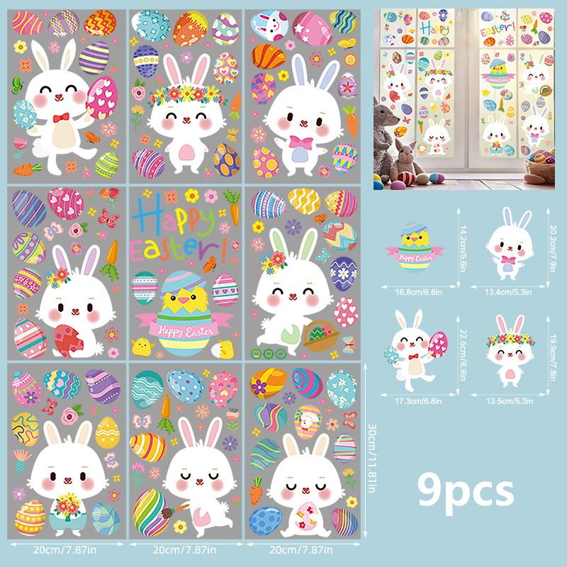 

9Pcs Cute Easter Bunny Egg Decorations, Shop Window Decorations, Static Cling Stickers, Home Decor Wallpaper, Window Decals
