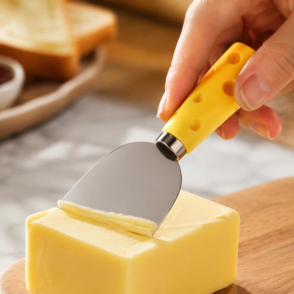 Stainless Steel Cheese Knife Fruit Fork Steak Knife Butter Spreader Pizza Cutter with Scraper Handle for Kitchen Use