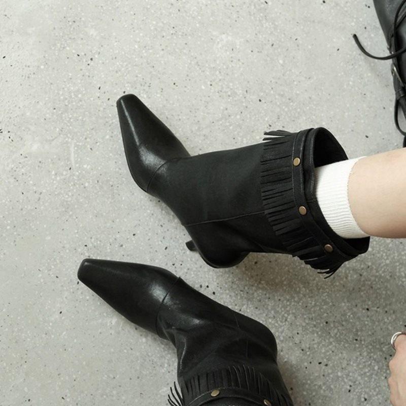 Boots stacked boots new retro stiletto mid-tube women's boots fringed stiletto versatile fashion autumn and winter fashion boots