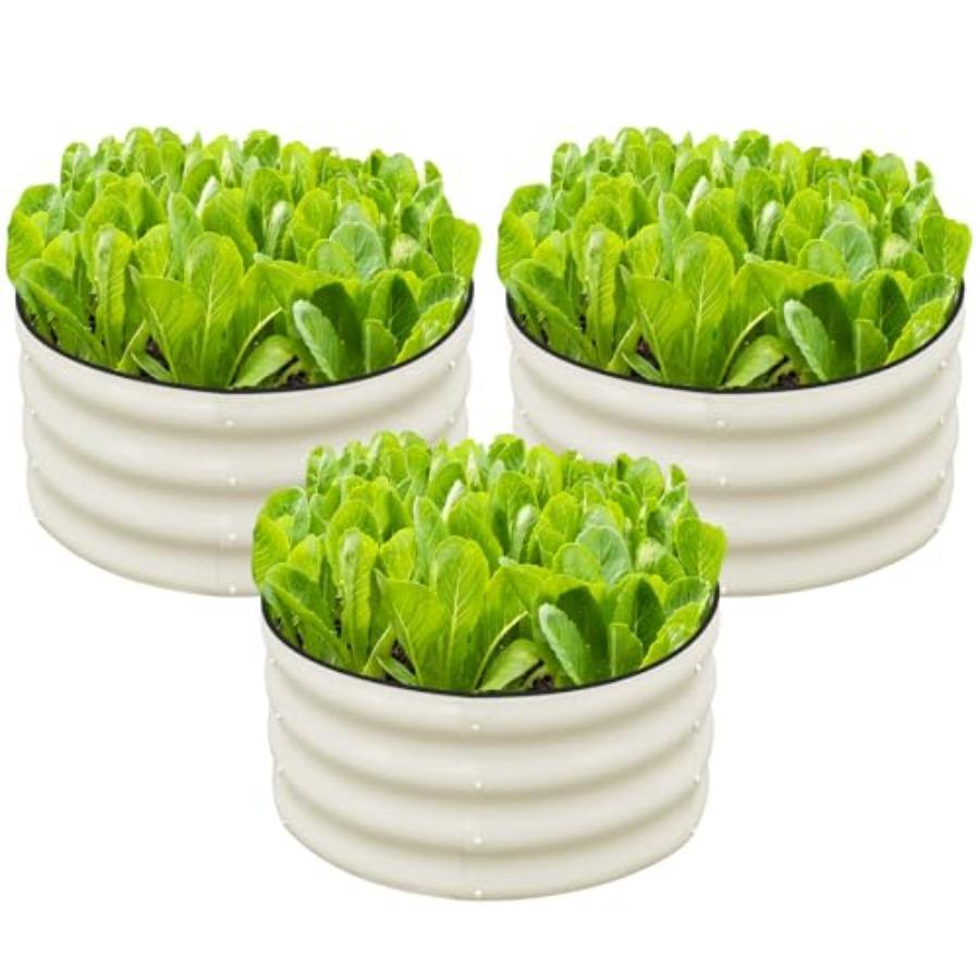 

3 Pcs 2x2x1ft Round Galvanized Raised Garden Bed Kit Outdoor Metal Planter Box for Planting Plants Vegetables White United States