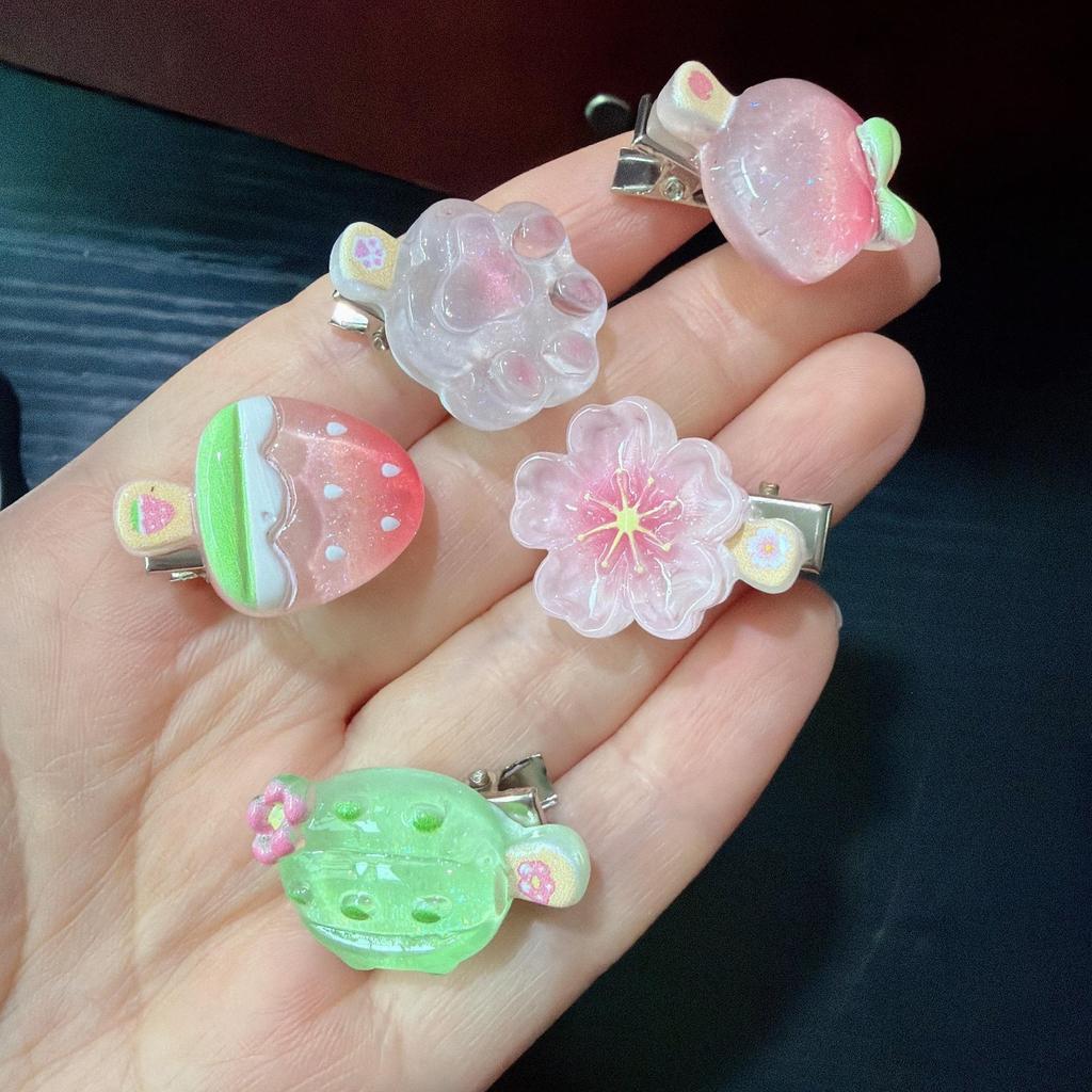 5Pcs Korean Jelly Fruit Duckbill Hair Clips Cute Mini Sheer Side Bangs Clips Sweet Daily Accessory for Girls