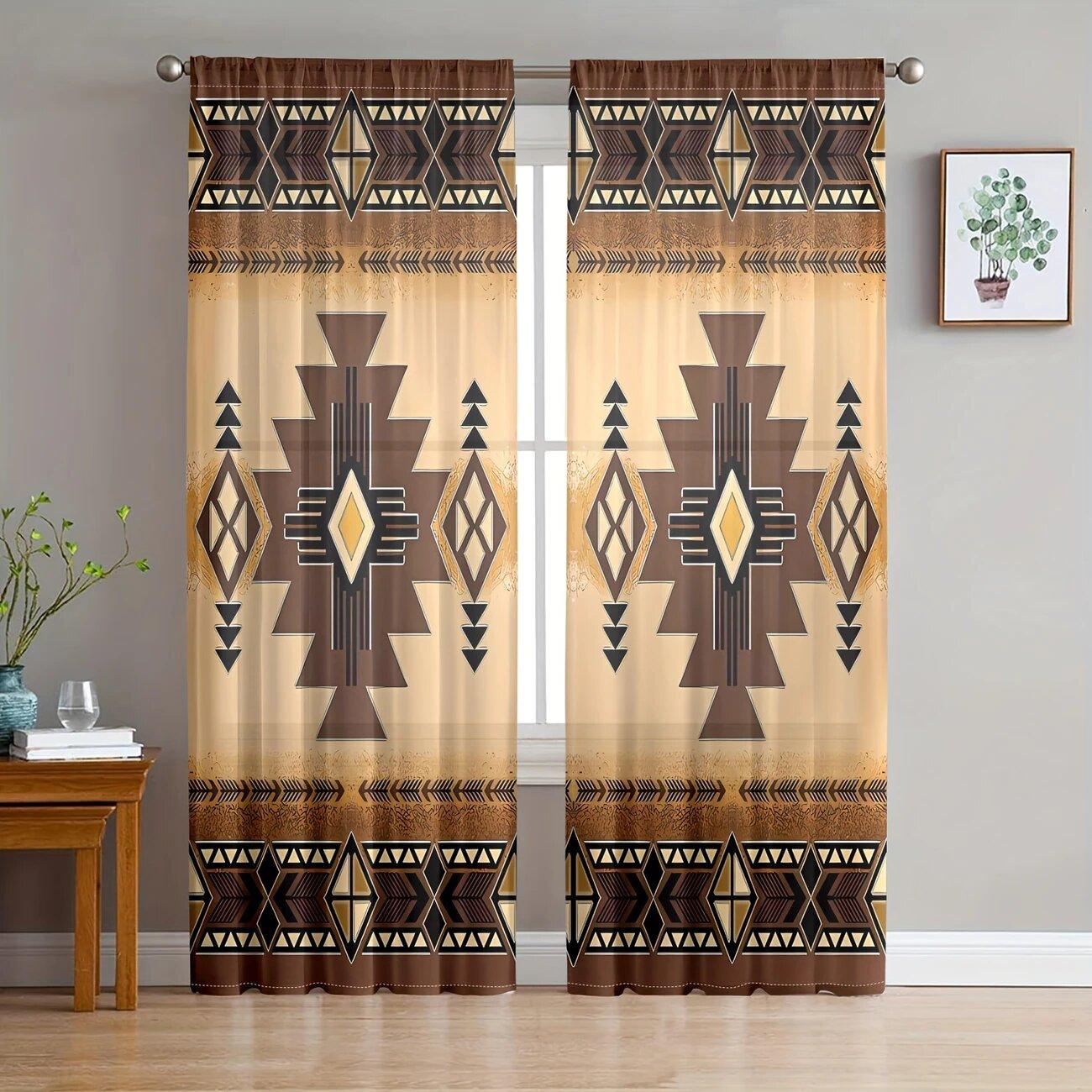 

2 pieces of Retro Bohemian Aztec printed curtains, bedroom and living room, home decoration, room decoration 14Wx39L(35x100CM)x2