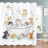 Cartoon Cute Cat Bath in Bathtub Print Shower Curtain for Modern Bathroom Decor, Fabric Washable Home Bath Curtain With Hooks