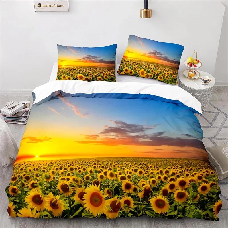 Sunflower Duvet Cover Botanical Floral Comforter Cover King Queen Twin for Kids Girls Room Microfiber Yellow Flowers Bedding Set