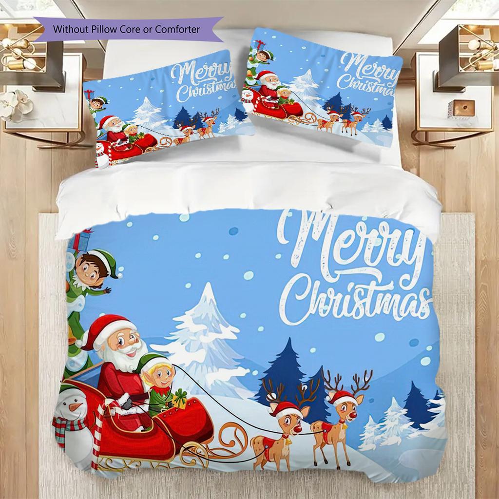 1PC Christmas theme pattern Bedding Quilt Set Quilt Cover Pillowcase Home Decoration Birthday Gift (1 * duvet cover + 2 * pillowcase, without core)