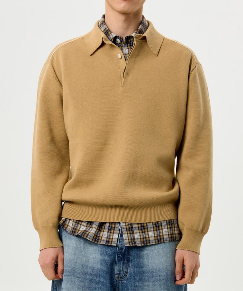GARDEN EXPRESS Line Point Collar Knit (Camel)