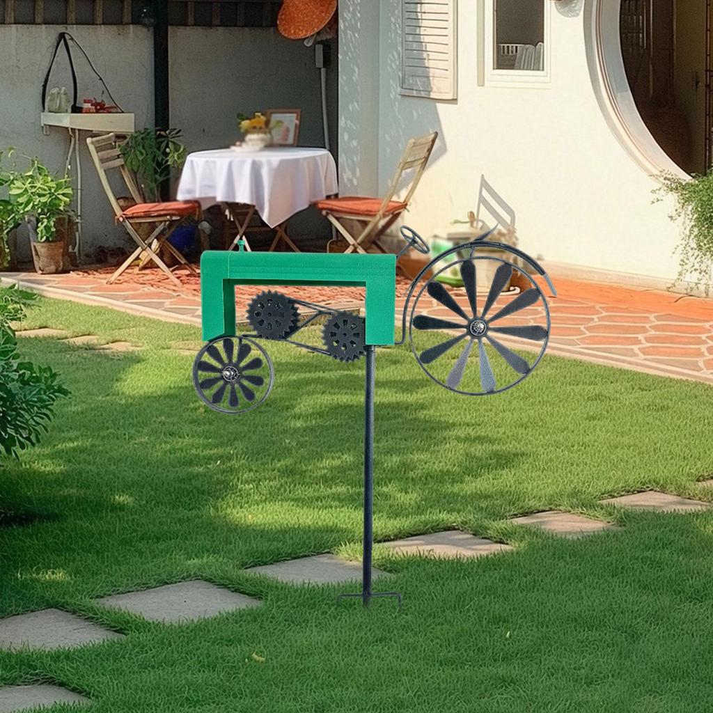 Handgefertigter Metalltraktor Gartenwindmühle Vintage Eisenkunst Skulptur Windrad Pfahl Ornament für Veranda Zuhause Rasen Hinterhof Innenbereich