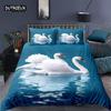Schwan Bettwäscheset Romantische Blumen Bettbezug King Vögel Wildtiere Steppdeckenbezug für Paar Dame Mann Hochzeit Festival Party Deko