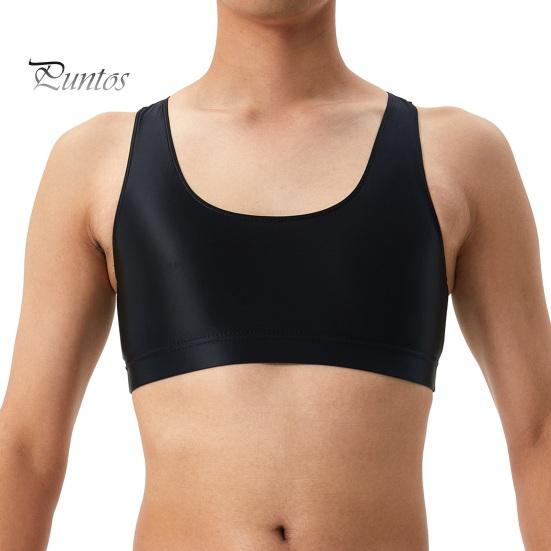 Uomo Sexy Lucido Seta Canotta O-collo Senza Maniche Racerback Canotta Tinta Unita Skinny Superficie Liscia Top 2XL nero