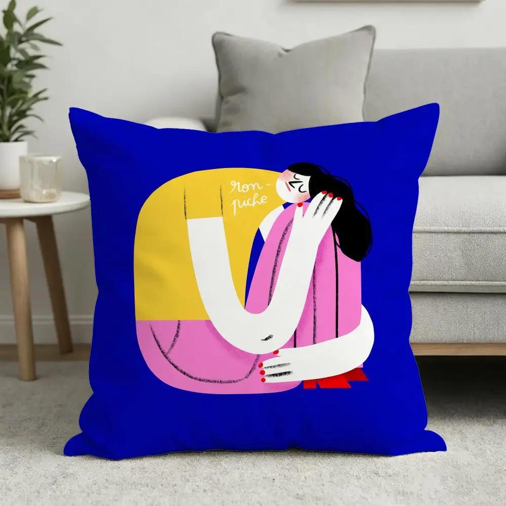 Couple Heart Flat Cushion Cover Soft Short Plush Cushion Cover 50x50 45x45 Zipper Pillowcase Home Decor