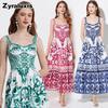 Urlaubsstil Blau-Weiß Porzellan Elegantes Neckholder Langes Kleid Sommer Neue Ankünfte Taillenbetont Plissiert Bedrucktes Kleid