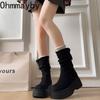 Vintage Platform Thick Bottom Women Western Ankle Boots Fashion Tassel  Slip On Shoes Autumn Winter Female Chunky Short Booties