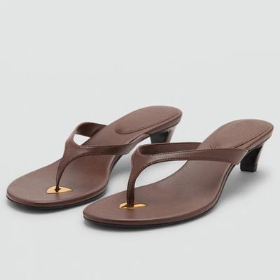 Women Sandals Sexy Clip Toe Flip Flops with Metal Decor, Retro Brown Platform Slide Slippers for Summer Vacation Beach Fashion