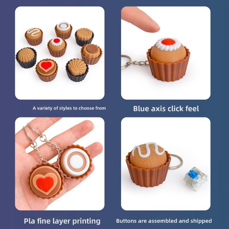 Printed Simulation Dessert Cute Buttons, Decompression Pendant, Pressing Keychain, Creative Keyboard, Click Sound, Decompression.