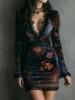 Damen Chinesischer Stil Retro Mode Elegantes Samt Bedrucktes Raffung Schlankmachendes Cheongsam Kleid