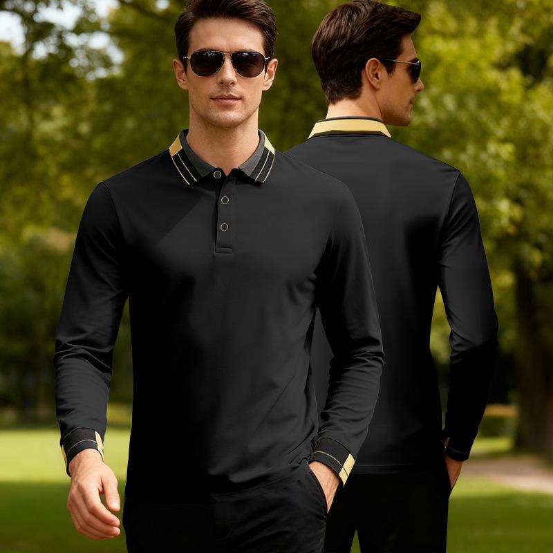 

New Arrival: Loose-Fit Men s Casual Jacquard Polo Shirt Golf Long-Sleeved Polo Shirt XXXL чорний