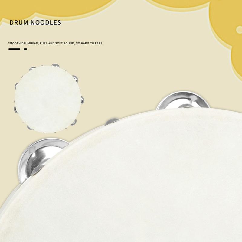 10in Interactive Wood Hand Drum Sheepskin Tambourine Percussion Instrument Toy for Kids Music Education Fun Instrument