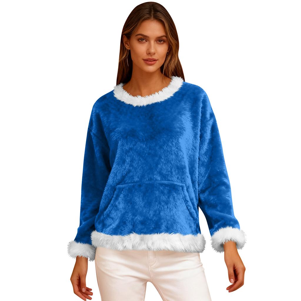 Women's Casual Fleece Sweatshirt Long-Sleeve Round Neck Casual Comfortable Loose-Fit Lightweight Women's Flannel Sweatshirt