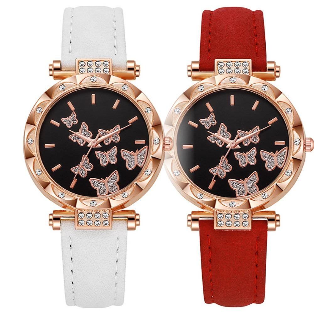 Butterfly Dial Quartz Watch Rhinestone Wristwatches Elegant Women Watches  Women