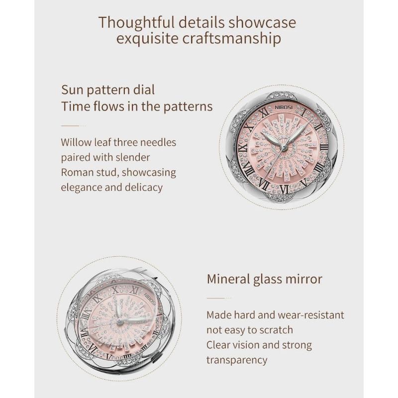 NIBOSI Woman Watch Stainless Steel Waterproof Luminous Elegant Ladies Wristwatch Luxury Diamond Dial Quartz Watch for Women
