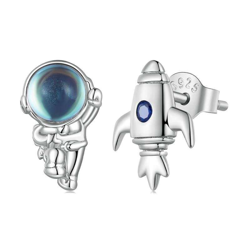 WOSTU 925 Sterling Siler Creative Spaceman חללית טבעות פתיחה אסימטריות עגילי קשת ענן תכשיטי יום הולדת ילדה