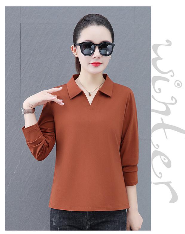 Premium Pure Cotton Long-Sleeve Women's T-Shirt, Spring/Autumn 2026, Plus Size Loose Fit for Middle-Aged Mothers