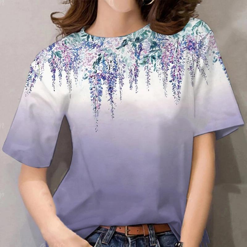 Colorful flowers 3D printed T-shirt, women's casual style top, women's clothing