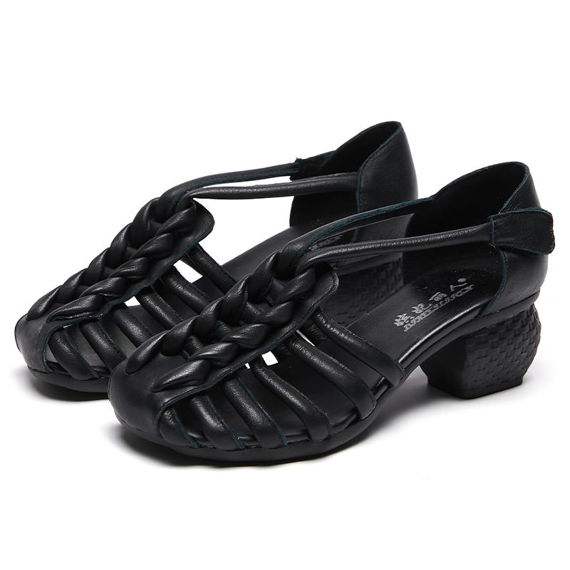 Fashion GKTINOO Women Sandals 2024 New Summer Retro Women Shoes Genuine Leather Buckle Strap Casual High Heels Handmade Ladies Sandals