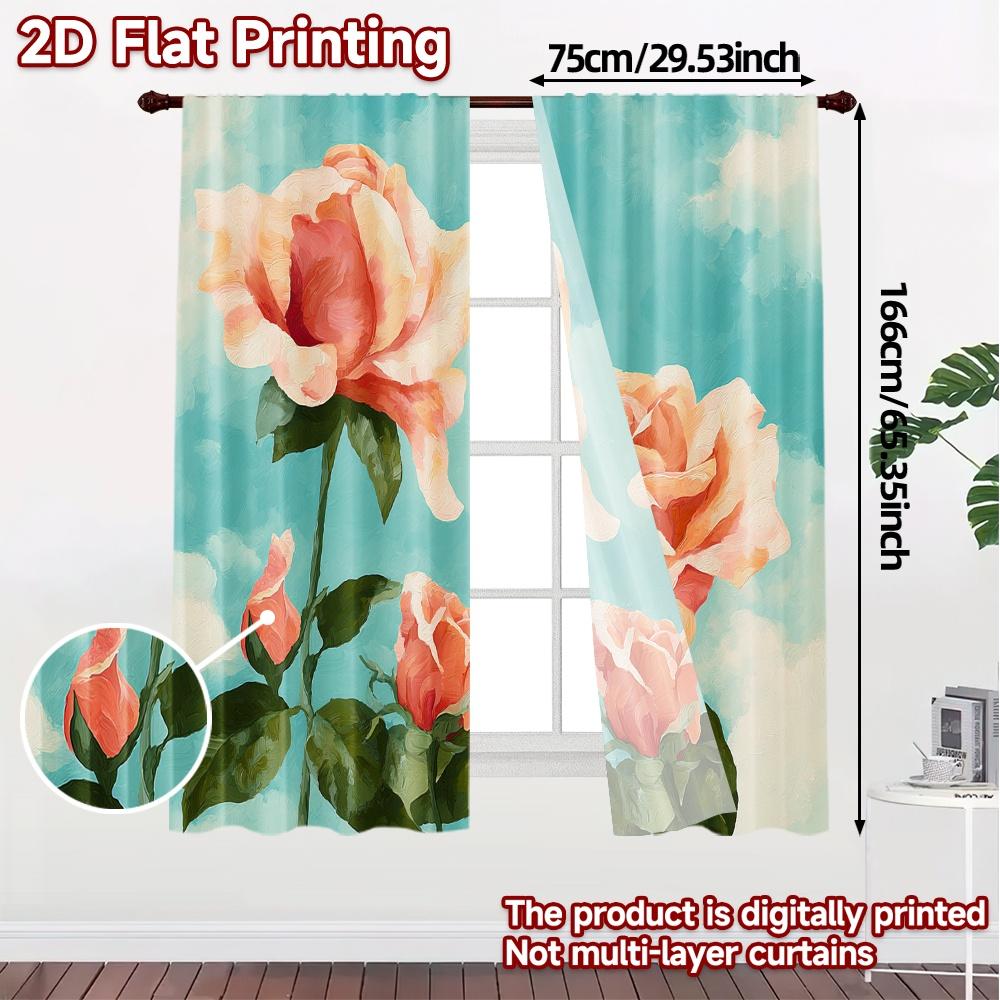2D FLAT PRINTING 2pcs Curtains (Without Rod) Floral Elegance Design(1) Holiday April Fools is Day Printed Curtains Versatile