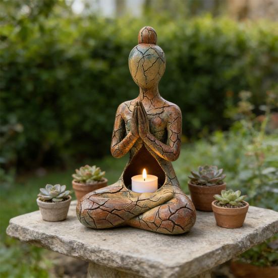 Estatueta de Meditação Yoga Mulheres Sentadas Abstratas Escultura de Estátua de Resina Decoração de Ornamento Zen para Interior Exterior Sala de Yoga