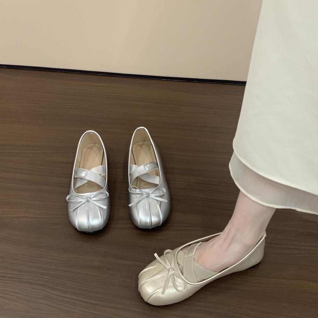 Korean Version of Imitation Leather Mary Jane Shoes Women's Ballet Shoes New Round Head Bow Flat Heels Women's Shallow Mouth Single Shoes