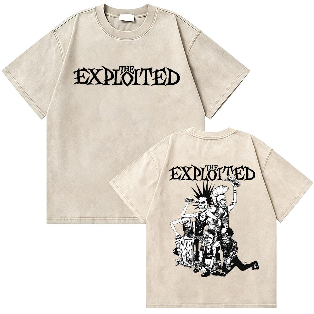 Washed Vintage Rock Band The Exploited Graphic Tshirt Men Women Retro Gothic Punk T Shirts Mens Fashion Oversized Streetwear