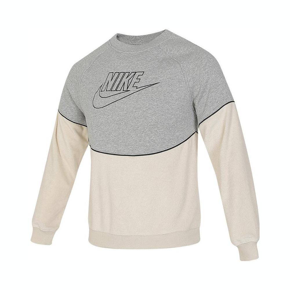 Nike Sweatshirt Letter Print Spliced Round Neck Long Sleeve Kids Tops Khaki FD3161-063