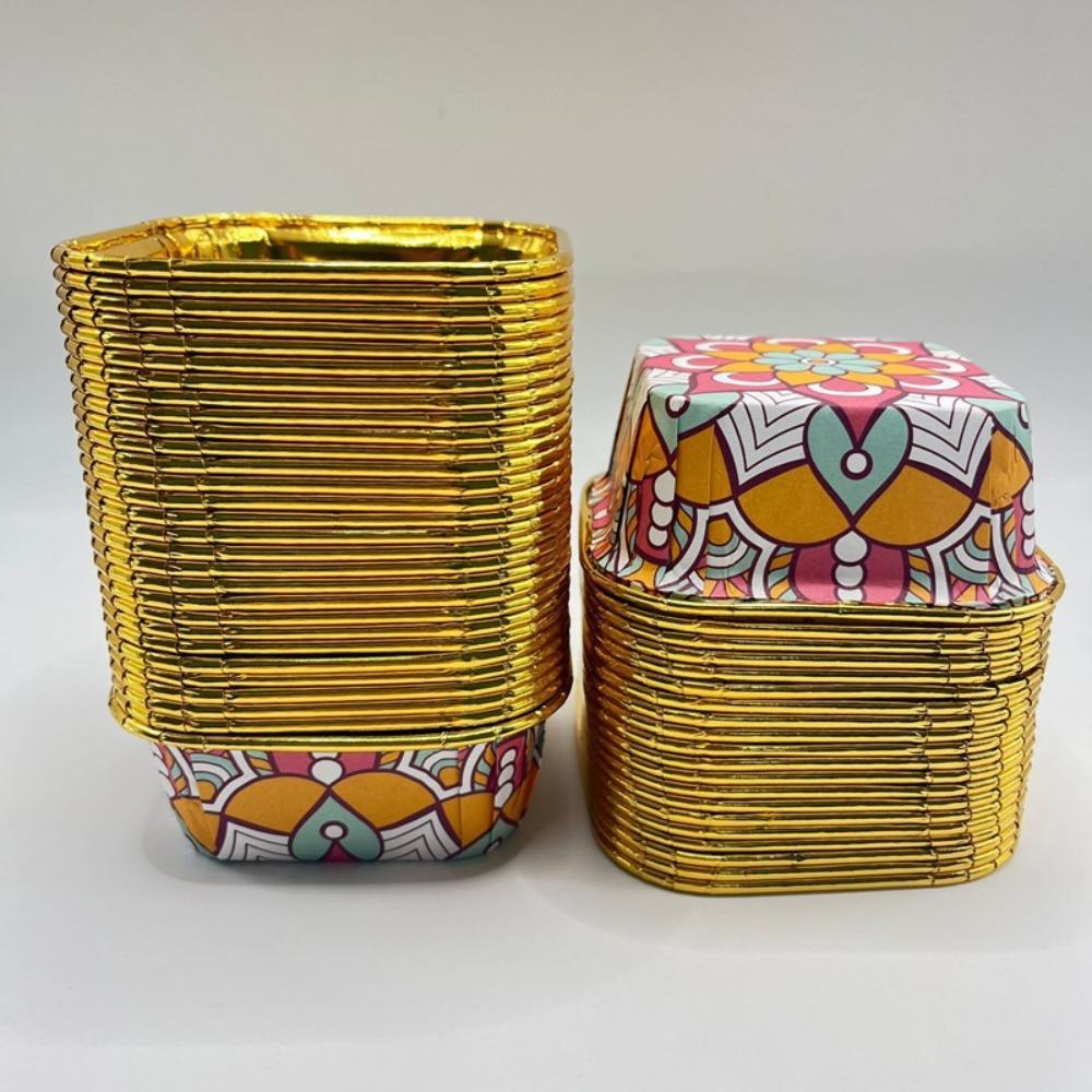 50pcs Bohemian Style Cupcake Cups Square Snack Storage Bowl New Dessert Cups Baking Accessories