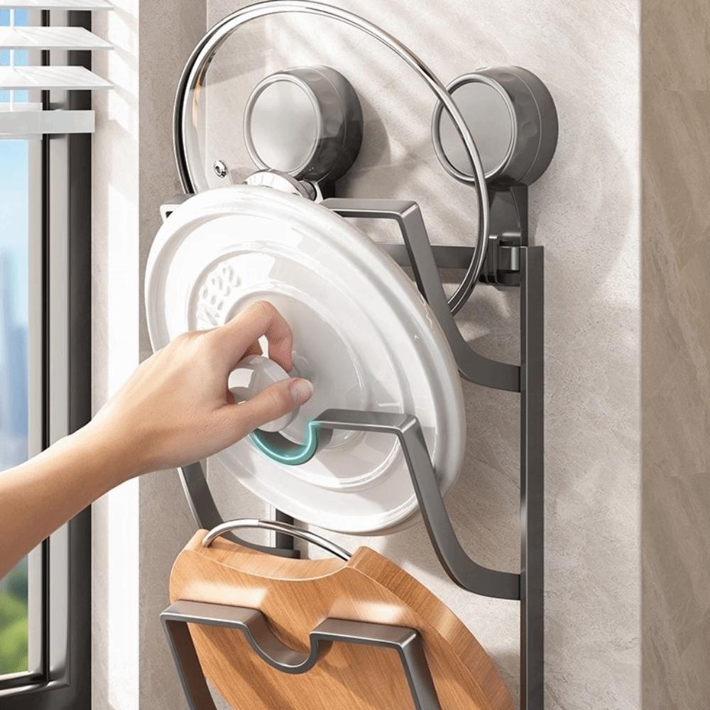 New Suction Cup Pot Lid Holder Multi-Layer Design Wall Mounted Pot Cover Rack Metal Space Saving Kitchen Storage Rack Home Use