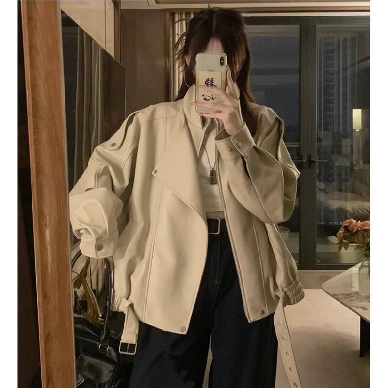 Melanoid Coffee PU Leather Long Sleeve Women's Jacket - 2025 Winter Collection, Versatile, Trendy, Loose Fit, Slimming Design