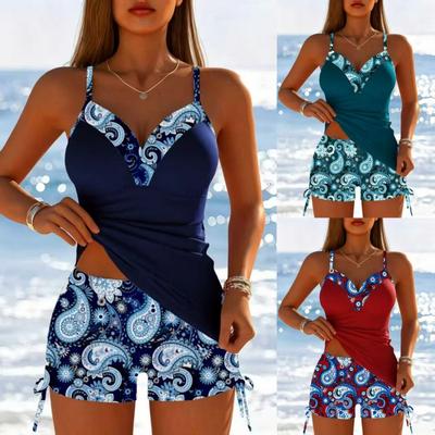2026 Nouveau Maillot de Bain Deux Pièces Femme Grande Taille Taille Haute Tankini Style Européen Américain Short Bikini