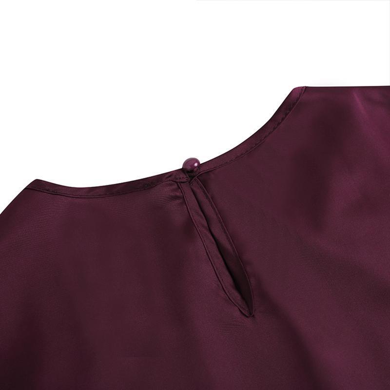 Women's Elegant Round Neck Lantern Sleeve Tie-Waist Slimming Robe Dress