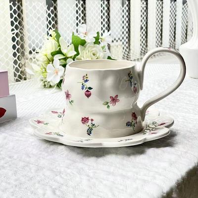 Tasse à eau à café pour femme coréenne, tasse en céramique florale de grande valeur, style ins, tasse à thé en céramique florale pour couple