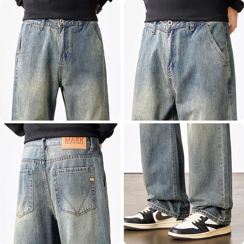 Mark Fairwhale Men's Retro Washed Loose Straight Jeans