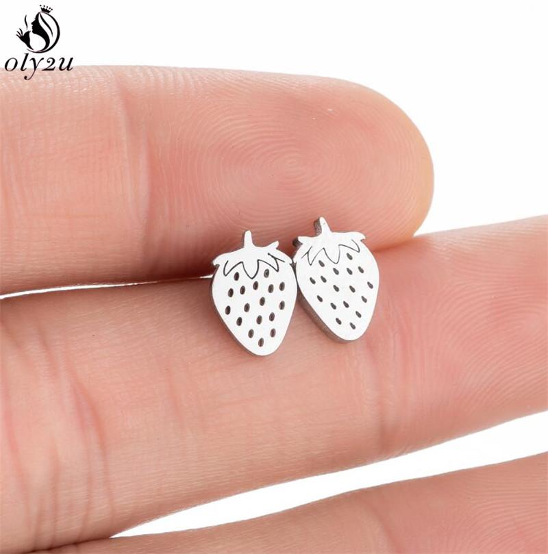 Bohemia Plant Stainless Steel Earrings Women Apple Cherry Leaf Mushroom Flower Stud Earring Piercing Jewelry