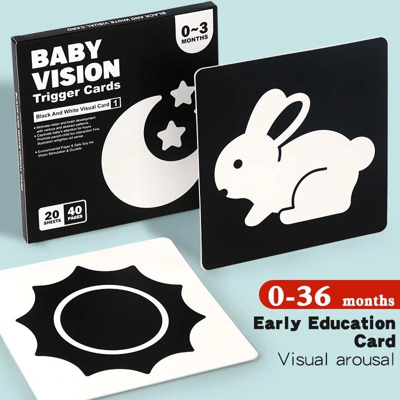 Montessori 0-12Month Baby Vision Stimulation Cards Black and White Contrast Cards Stimulate Newborn Visual Early Learning Toys