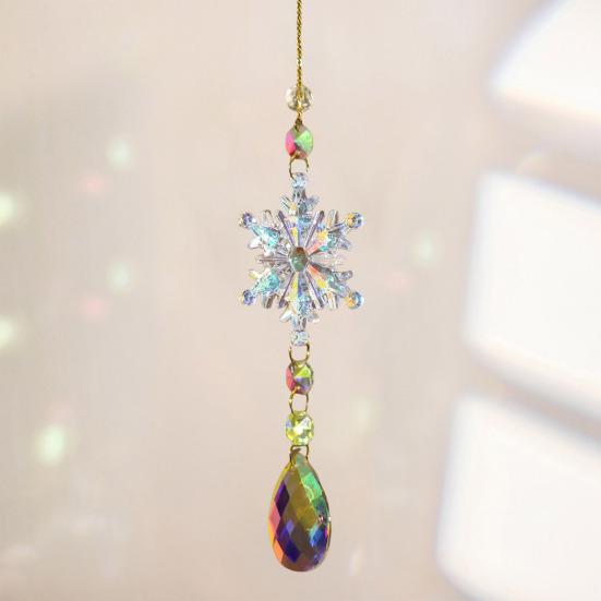 4Pcs/Sets Snowflake Faux Crystal Sun Catcher Decoration Indoor Outdoor Garden Window Hanging Prism Rainbow Maker Ornament Christmas Pendant